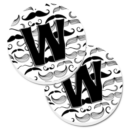 Carolines Treasures Letter W Moustache Initial Set of 2 Cup Holder Car Coaster CJ2009-WCARC